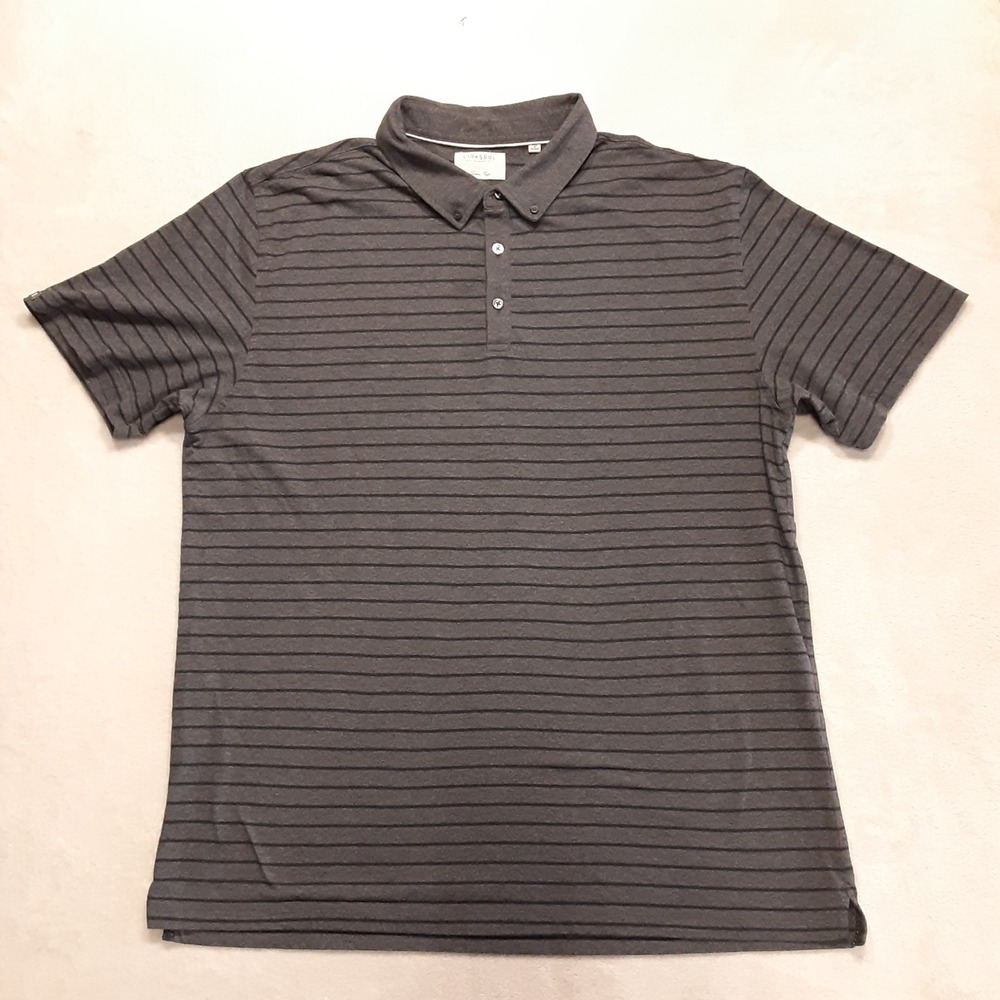 Linksoul Mens Luxury Cotton Polo 2XL Gray Black Stripes